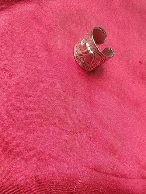 Adjustable Silver-Tone Floral Wide Band Ring - Pink Accent
